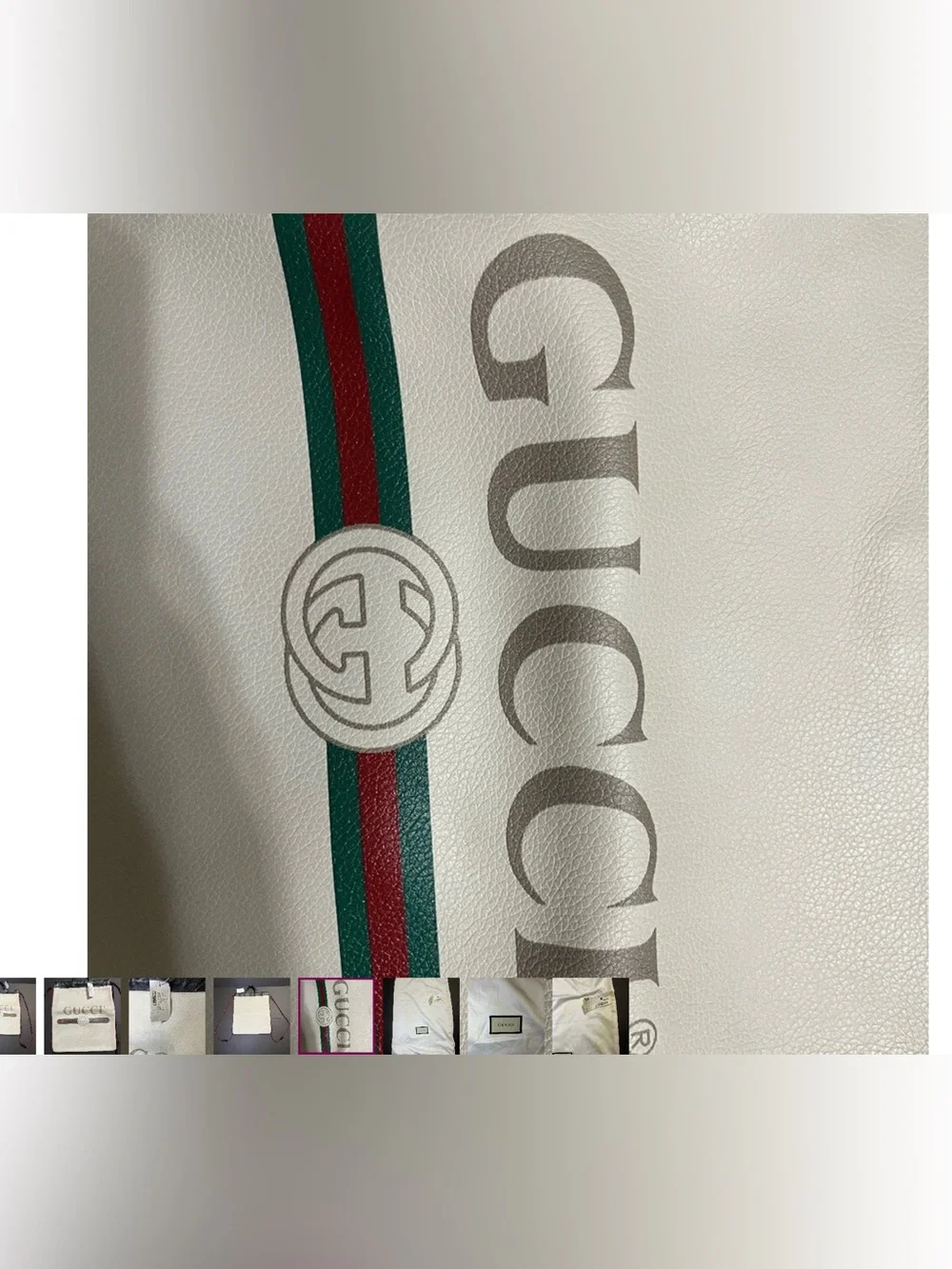 Gucci White Leather Drawstring Backpack with Green-Red Web Stripe Unisex